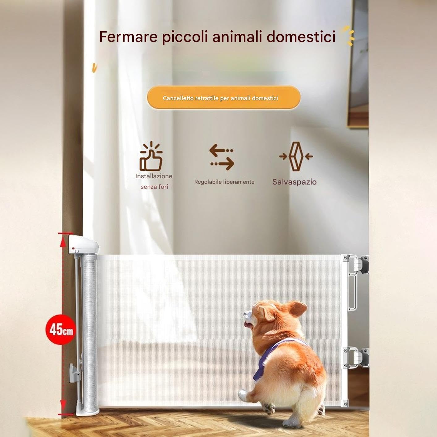 Cancello Retrattile per Porte | 45x150 cm Recinto Sicurezza per Animali Domestici - Barriera per Scale per Cani,Per Porte Interni Esterni Scale Casa Bambini Cuccioli