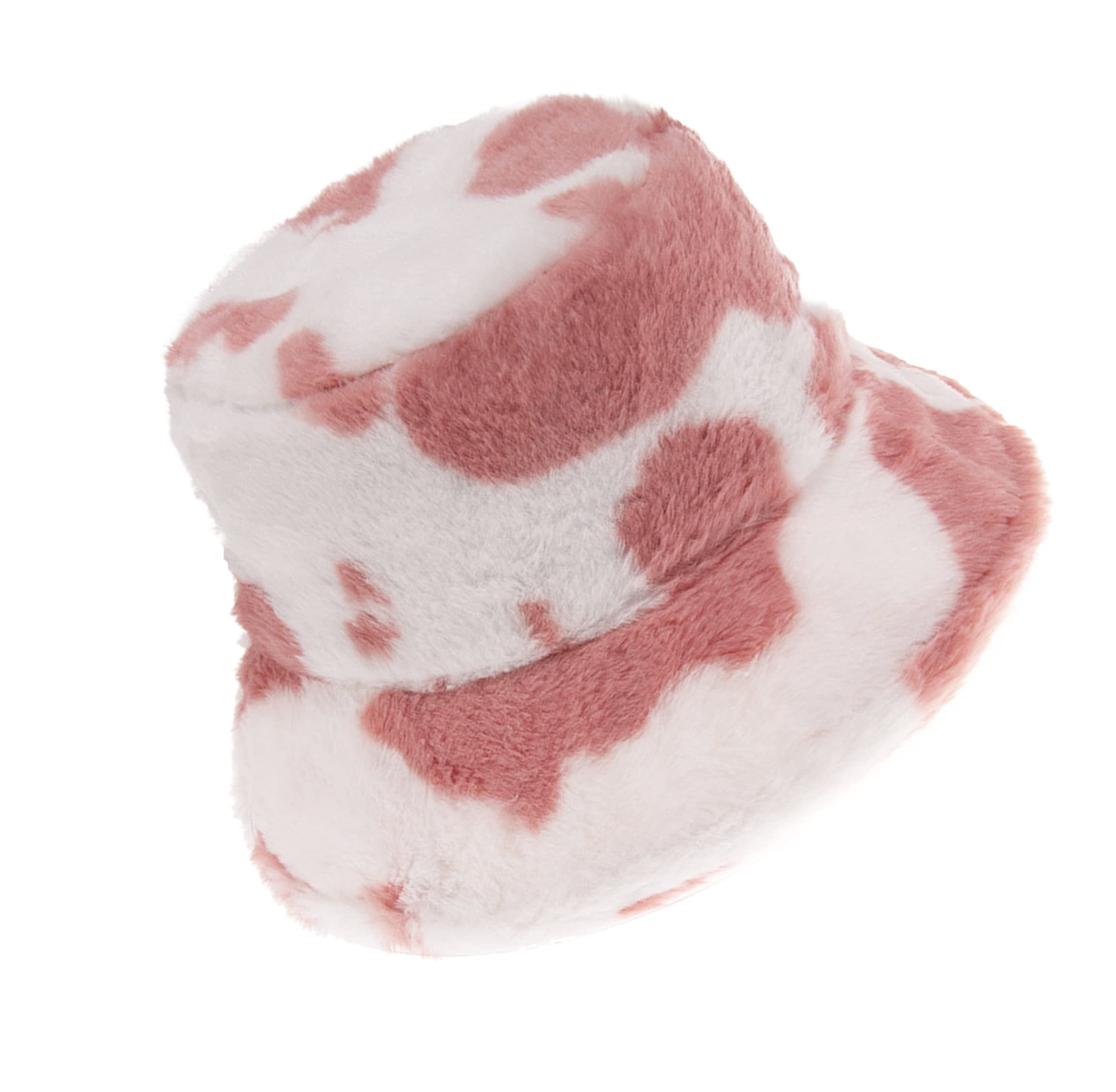 KGM Stylish New Soft Fleecy Faux Fur Bucket hat - Festival Summer Winter Hats (Cow Print Pink)