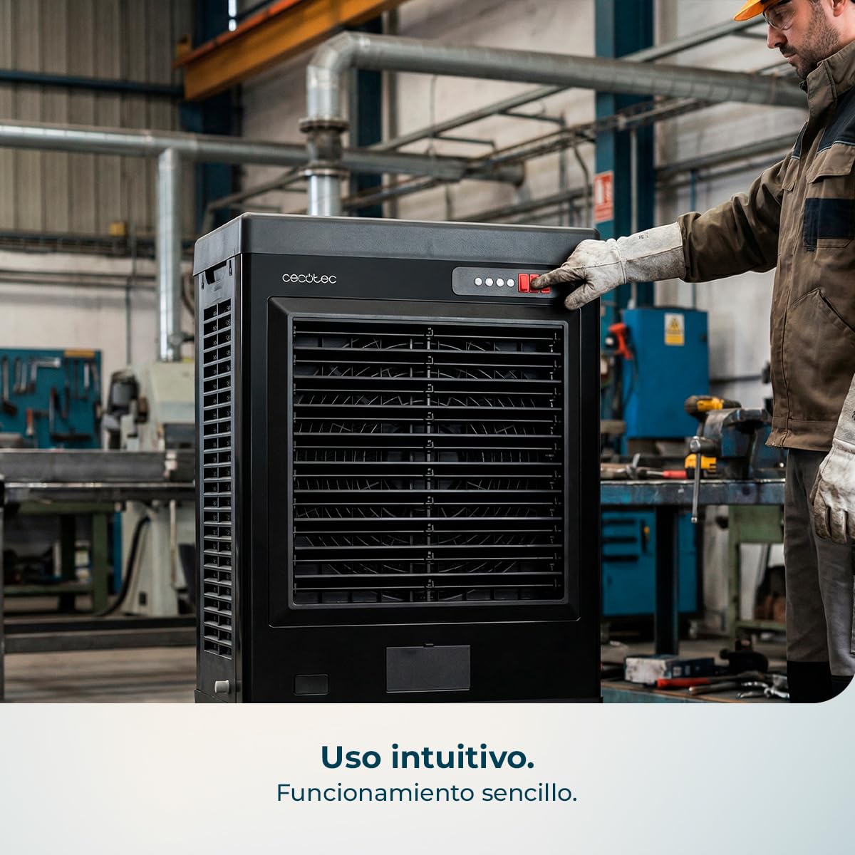 Cecotec Climatizador Evaporativo Industrial AirIndustry 110000. 350W, Depósito de 110 litros, Caudal de 9000 m3/h, 3 Velocidades Ajustables, Oscilación, Ruedas Multidireccionales