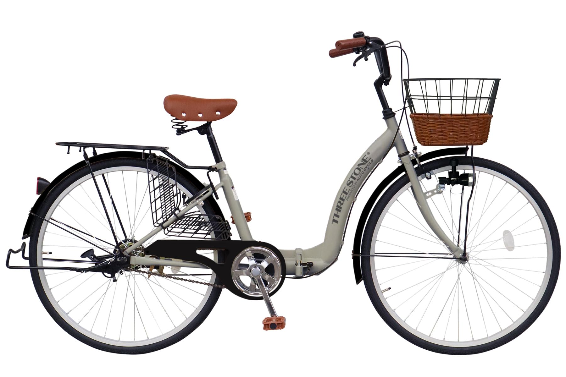 折りたたみ自転車 バスケット付き　ブラウン Amazon | THREE STONE 折りたたみ自転車 自転車 26インチ TS26 シティ
