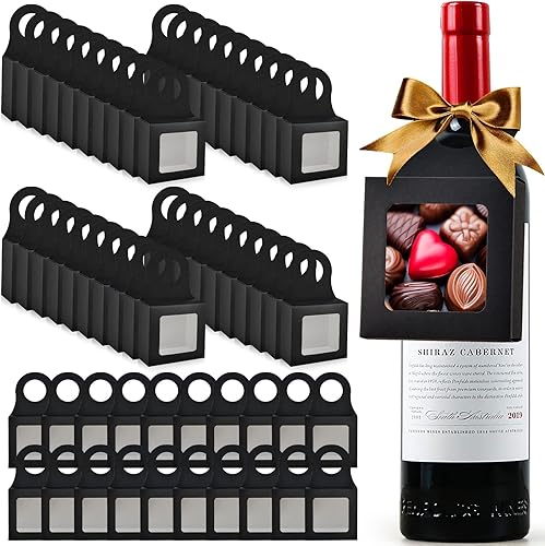 Miniatura 8 de 30 cajas de papel kraft para botellas de vino con colgador de ventana transparente, cajas de regalo vacías con colgador para San Valentín, Navidad,