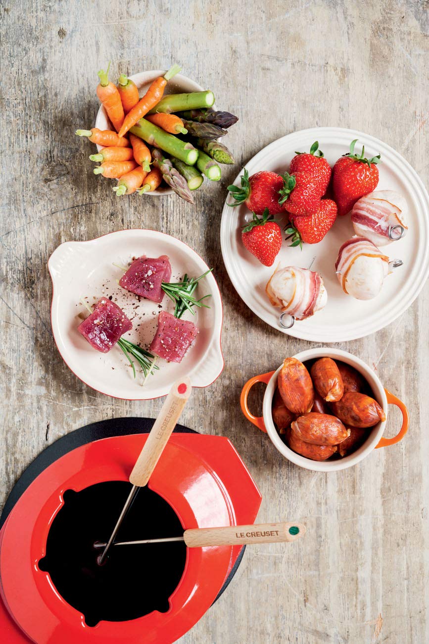 Le Creuset Service à Fondue en Fonte Émaillée avec manche en bois, 2 L, Cerise, 60612000602460