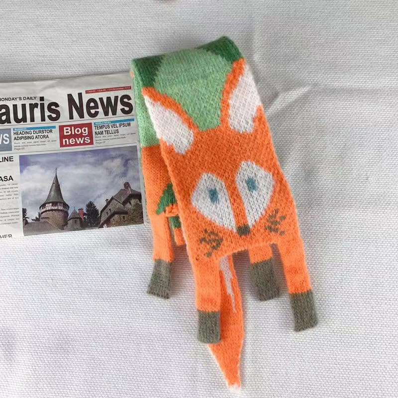 1Pcs Fox Pattern Cozy Scarf Stylish Womens Shawl for Autumn Winter Soft Knit Neck Warm Casual Wear4