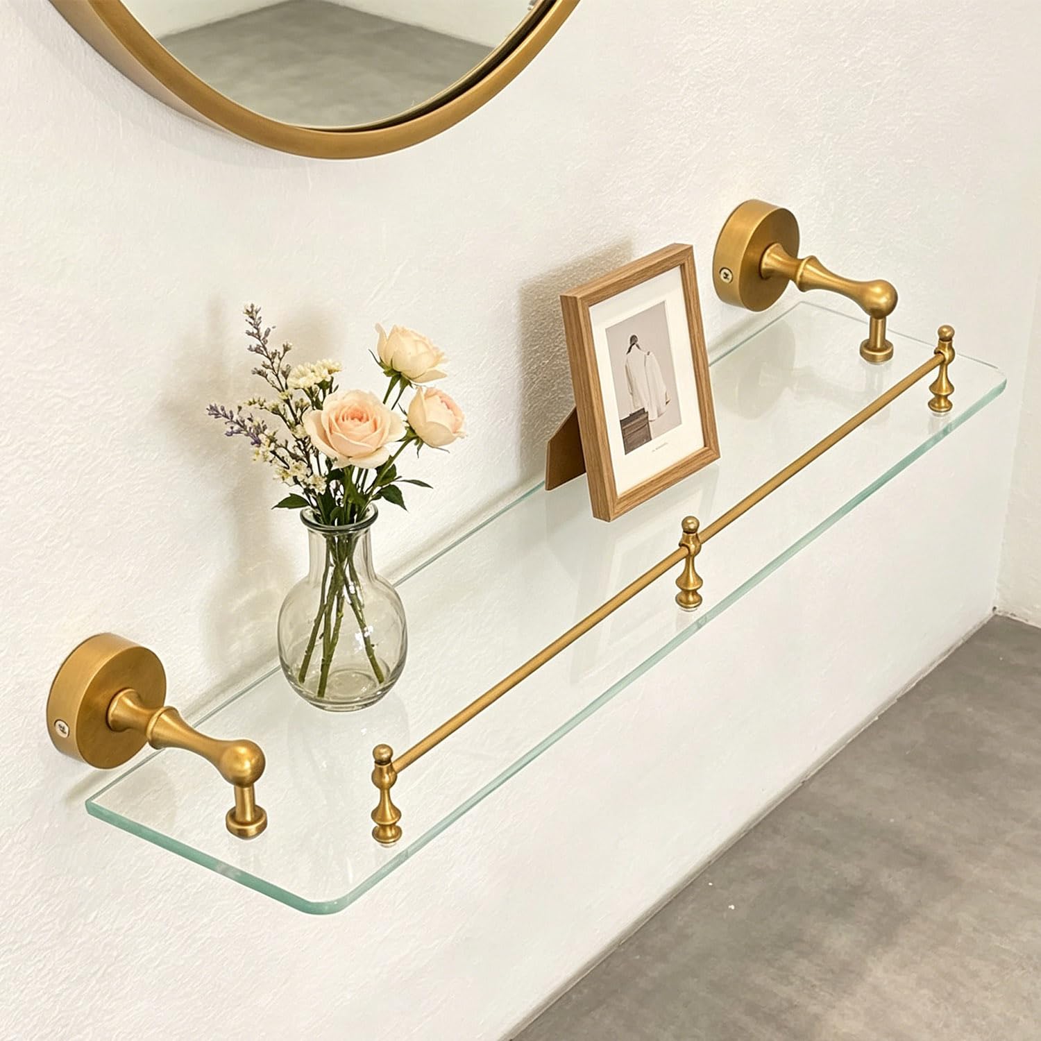 MegLob Mid-Century Rustic Style Shelving Unit, Modern Floating Brass Magazine Rack, Wall-Mounted Display Rack for Retail Stores Or Entryways—Suitable for Books, Cds, Vinyl Records,BB 50CM