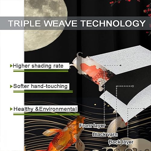 Miniatura 6 de Cortinas de pez Koi para dormitorio, estilo japonés Yin Yang con ondas grandes, tratamientos de ventana de flor de cerezo para sala de estar, juego