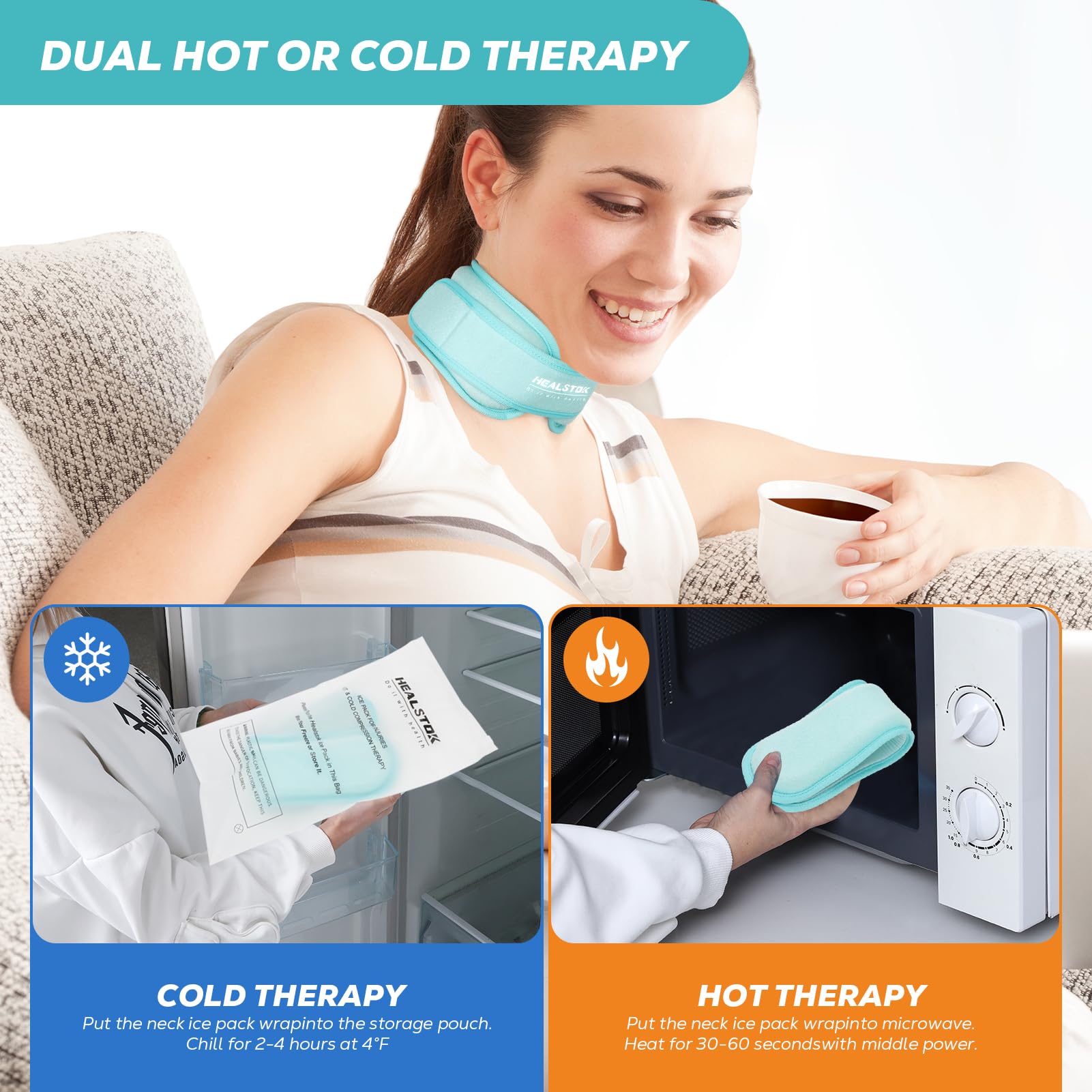 Paquete de hielo para el cuello, paquete de hielo cervical, 2 paquetes de hielo de compresión fría para lesiones de cuello, gel de terapia de frío y calor, envoltura de cabeza de hielo para
