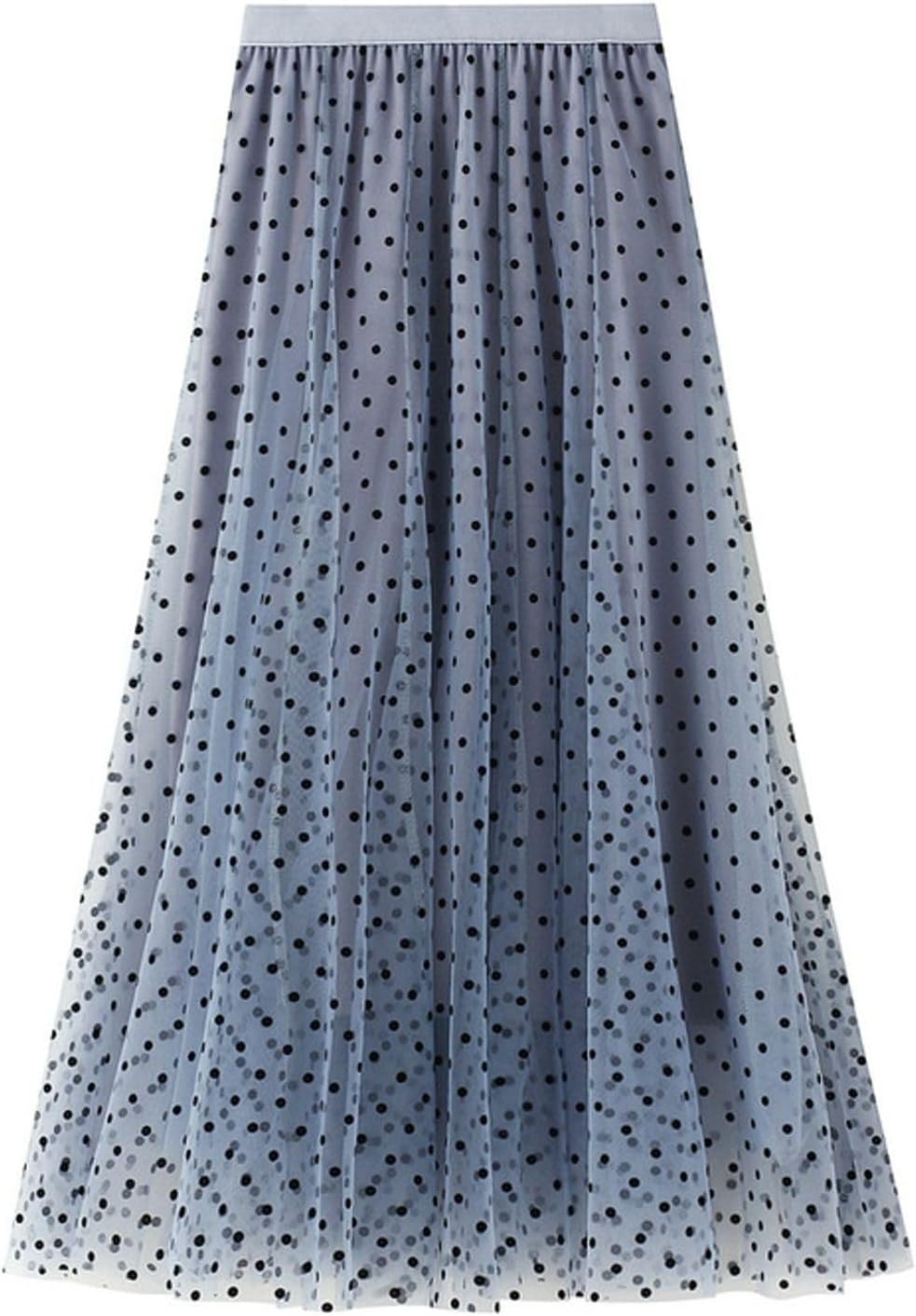Womens Dot Tulle Skirts Floral Printed Layered Mesh Skirt Casual Dressy A-Line Midi Skirts Party Wedding Guest Skirt