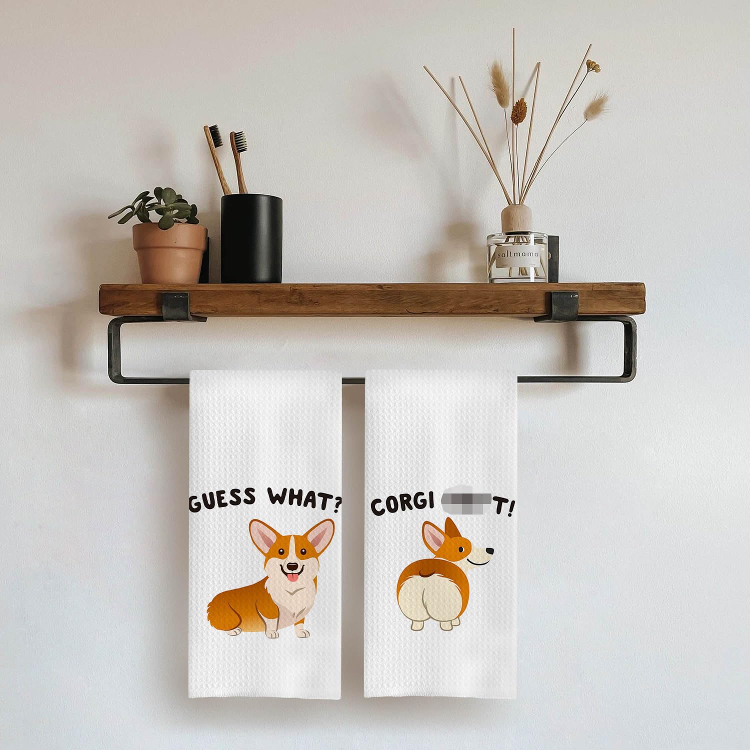 Torchons De Cuisine Amusants En Forme De Corgi Geqtt - Microfibre Gaufrée, 40,6x61 Cm - Idéal Pour Les Amoureux Des Chiens