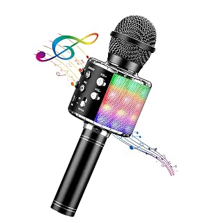 BlueFire 4 in 1 Karaoke Wireless Microphone with LED Lights, Portable Microphone for Kids, Great Gifts Toys for Kids, Girls, Boys and Adults (Black)