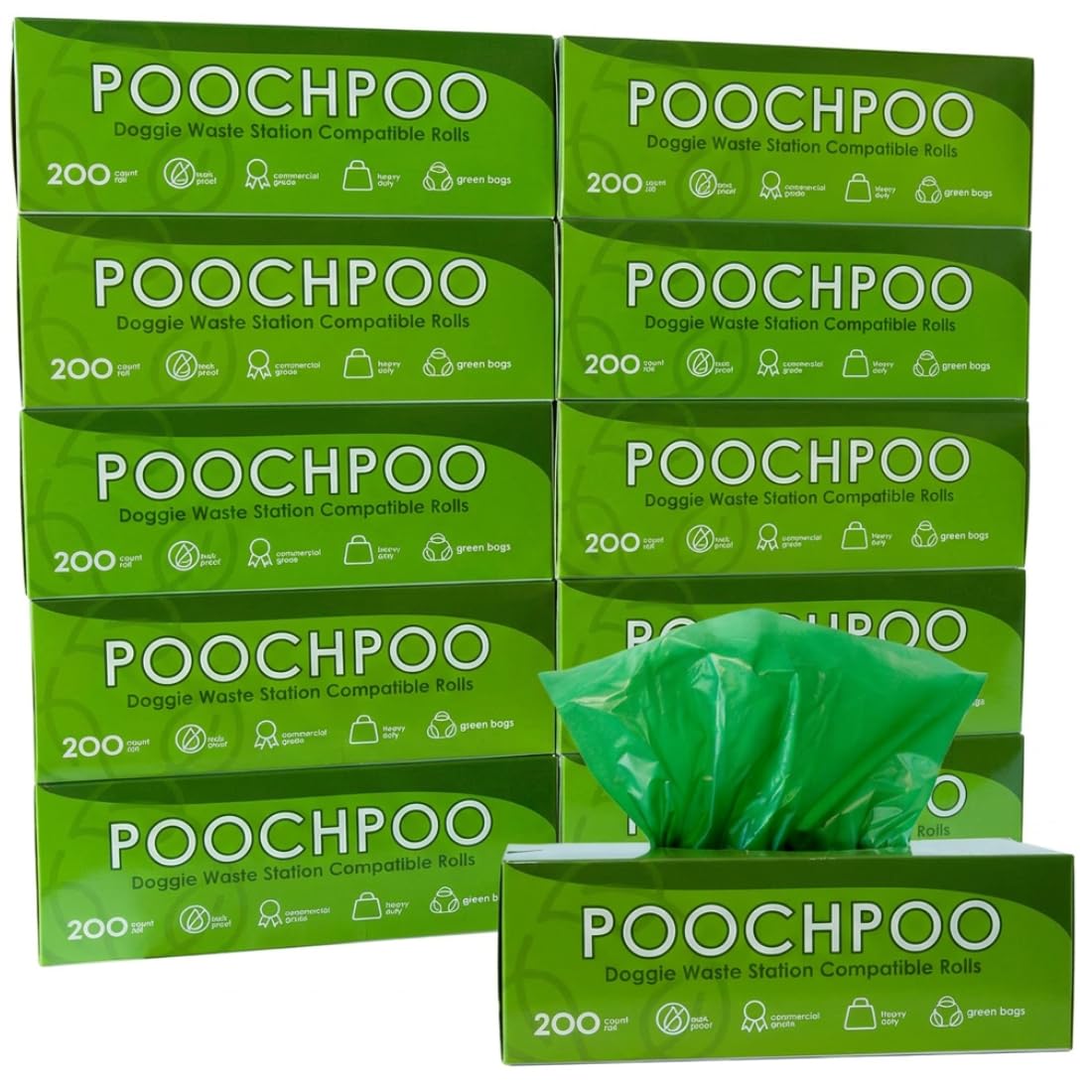 Caja de 2000 unidades Eco-Green Estación de residuos para mascotas, 200 bolsas en rollo (10 rollos) – Bolsas a granel para excrementos de perros – Bolsas de estación de basura para perros –