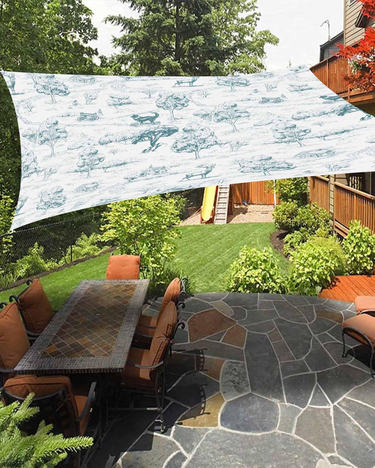 Farmhouse Cottage Sun Sail Shades Rectangle Canopy,Sunlight Block Heavy Duty Curved Backyard Shade Cover,Waterproof Sun Shades for Patios Garden Outdoor,8'x10' Vintage Farm Countryside Landscape Green