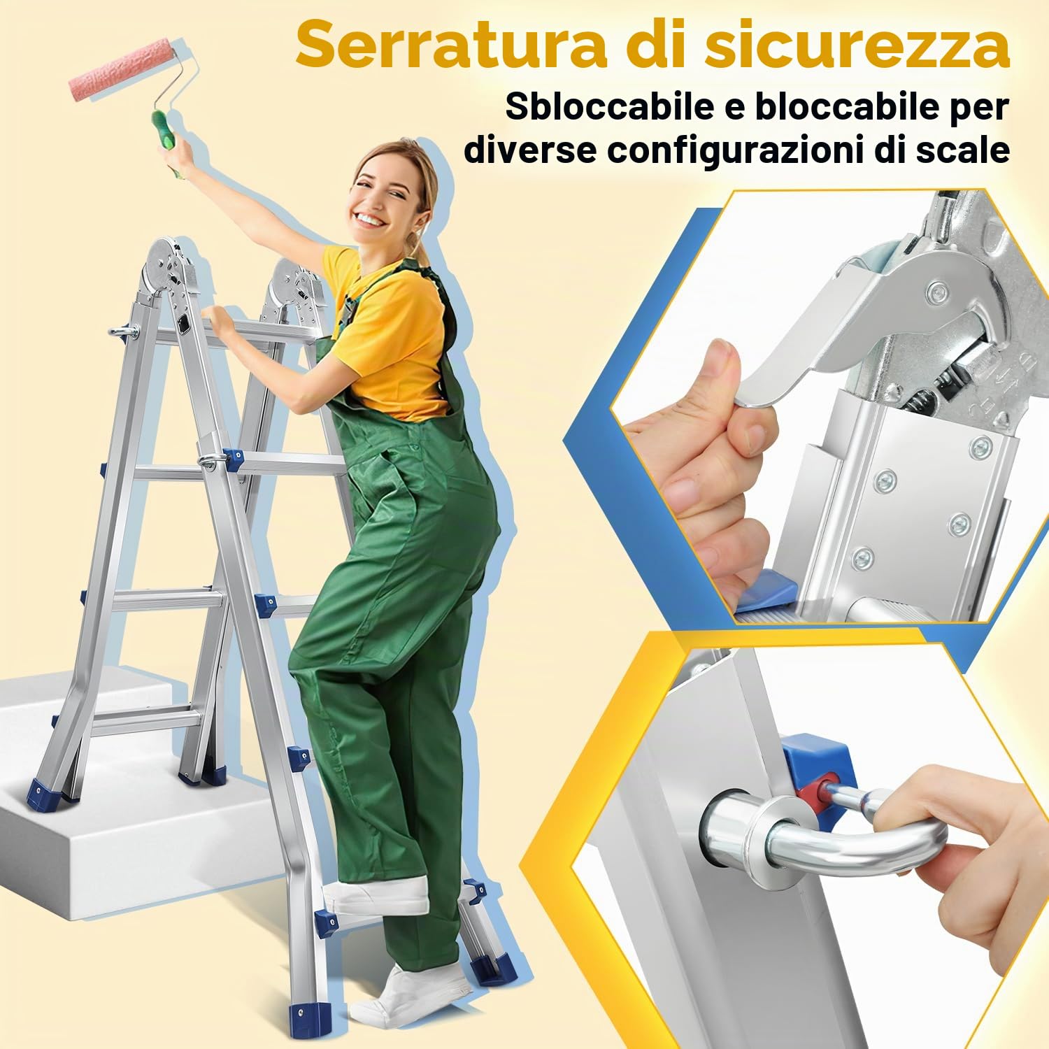 Daromigo Scala telescopica multifunzione, scala 3 in 1, 402 cm, 4 x 4 pioli, scaletta pieghevole, portata massima 150 kg, scala a scorrimento