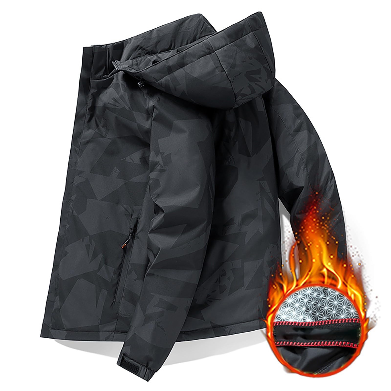 Giacca trapuntata da uomo leggera con cappuccio – Giacca invernale da uomo calda con chiusura lampo, con 2 tasche con zip, giacca softshell con polsini elastici, per attività all'aria aperta, taglie
