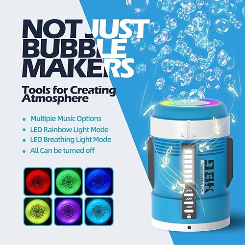 Miniatura 5 de 98K Máquina de burbujas y pistola de burbujas 2 en 1  Recargable, luz LED múltiple, canciones para niños y divertido fabricante de burbujas para