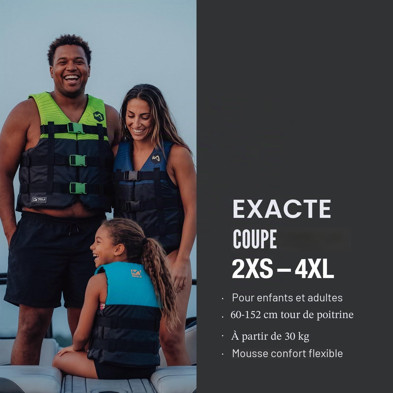 Mesle Gilet de Flottaison Adulte H210 50N Tailles 2XS - 4XL pour Sup, Kayak, Wakeboard
