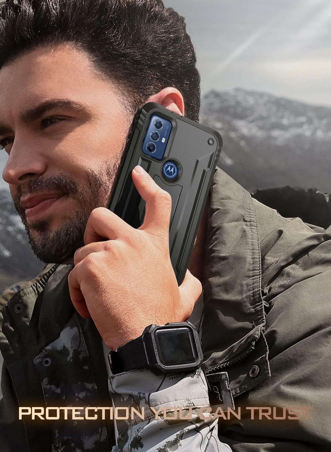 Poetic Revolution Series Case for Motorola Moto G Play (2023), Full-Body Rugged Dual-Layer Shockproof Protective Cover with Kickstand and Built-in-Screen Protector, Black