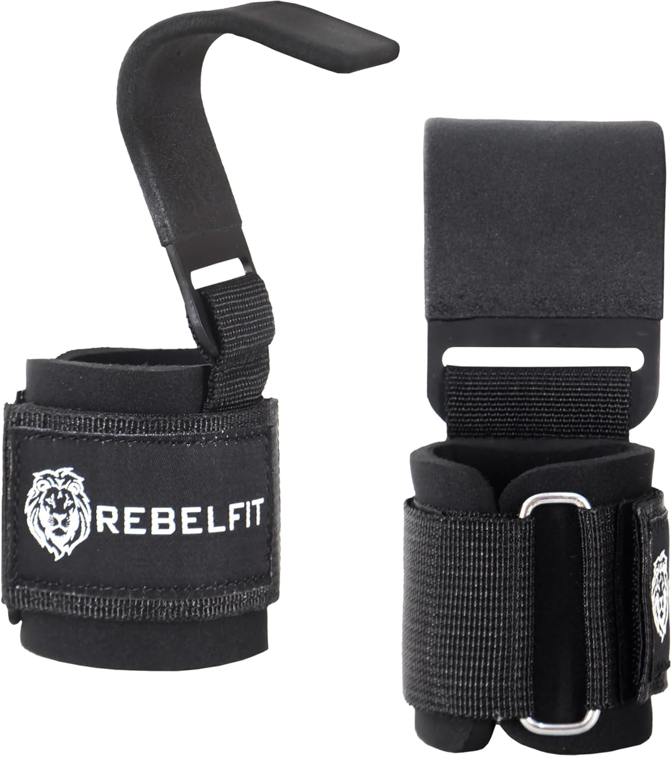 Heavy Duty Lifting Hooks (Pair) for Weightlifting – Wrist Support Straps with Metal Hooks, Padded Neoprene Gym Straps for Deadlifts, Pull Ups, Rows, Powerlifting – Non-Slip Grip Support for Men & Women