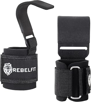 Heavy Duty Lifting Hooks Pair for Weightlifting Wrist Support Straps with Metal Hooks, Padded Neoprene Gym Straps for Deadlifts, Pull Ups, Rows, Powerlifting Non-Slip Grip Support for Men & Women