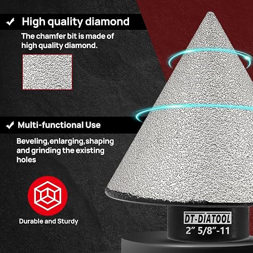Miniatura 3 de DT-DIATOOL Brocas biseladoras de diamante  Broca avellanadora de diamante de 1-38 pulgadas x 58 pulgadas - 11 rosca para ampliar recortes, dar forma