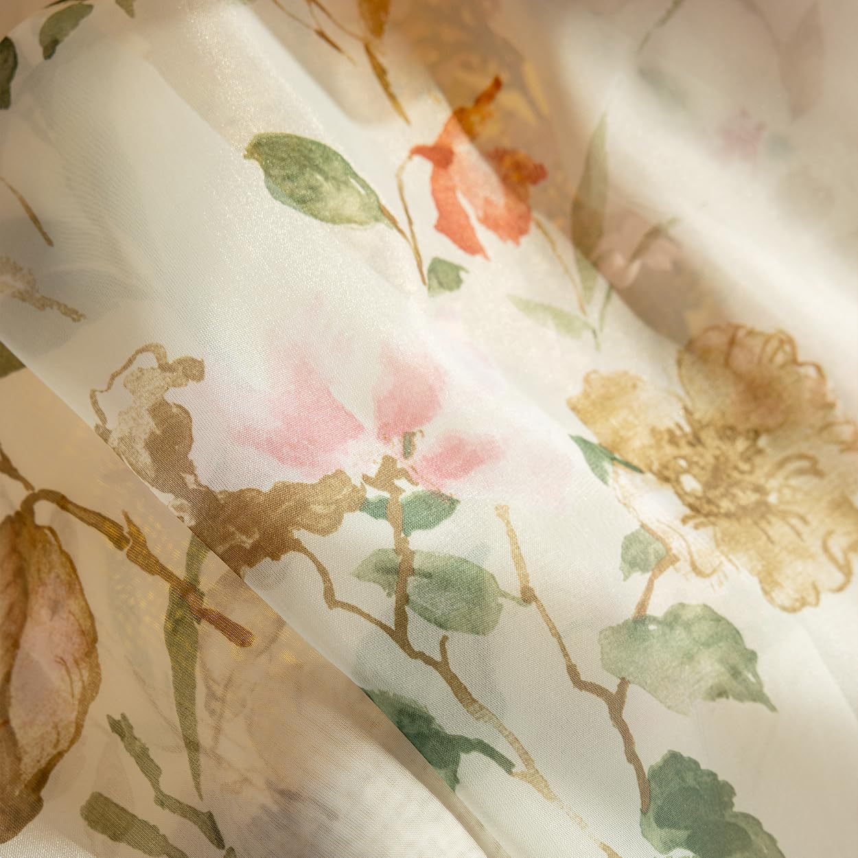 ENJOYBRIDAL Floral 63 Inch Curtains for Bedroom Boho Drapes Lace Trim Farmhouse Light Filtering Rod Pocket Window Curtains 2 Panels Short Scalloped Edges Sheer Living Room Window Treatments