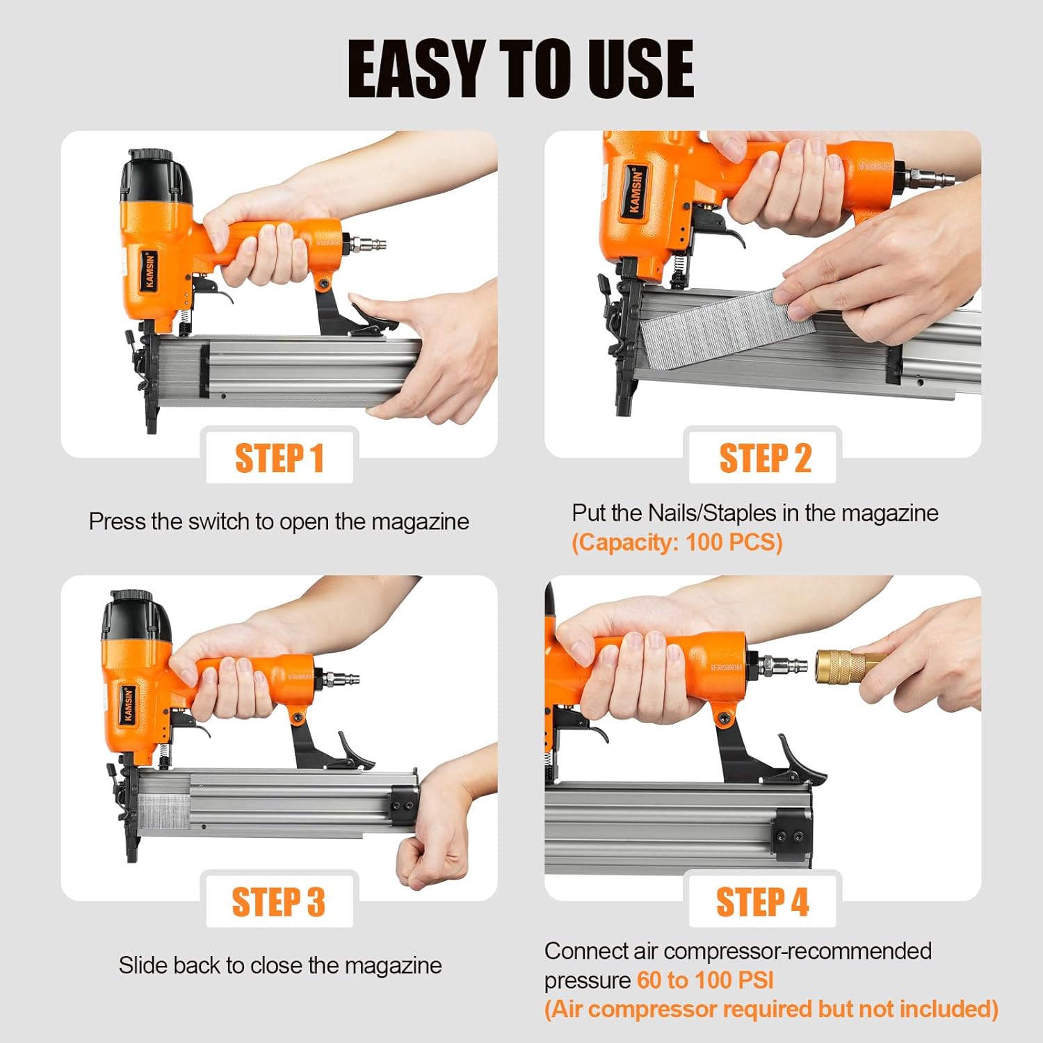 F50/9040 Pneumatic 2 in 1 Brad Nailer and Stapler Accepts 18 Gauge 2-Inch Brad Nails and 1/4-Inch Crown Staples, Air Finish Nail Gun and Staple Gun with Carring Case