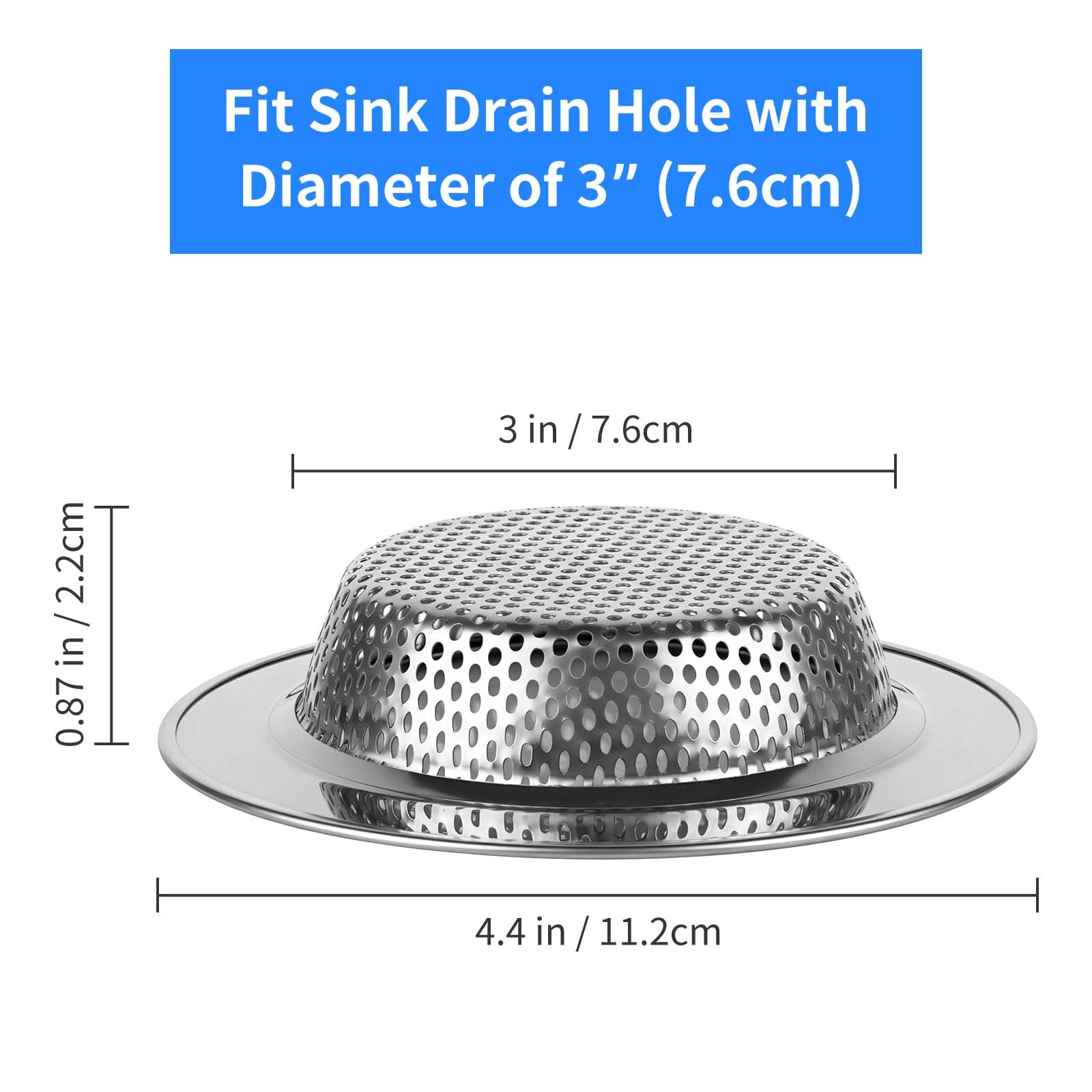 Chefbee Kitchen Sink Drain Strainer - 4 Pack Stainless Steel Sink Drain Cover Filter Food Catcher Basket with Wide Rim 4.4”, Kitchen Accessories - 3