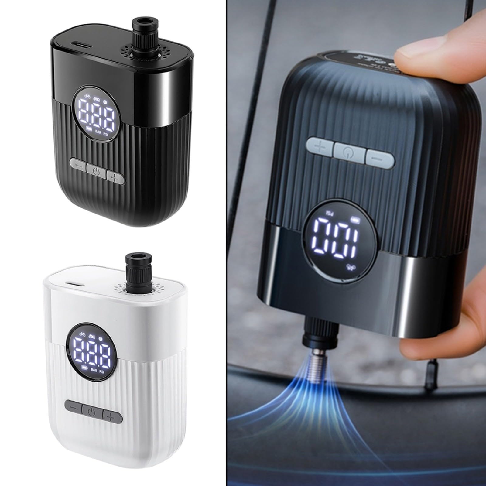 per mini pompa di aria elettrica per bici 150 PSI Gonfiaggio rapido Auto Stop Display digitale 480mAh Batteria USB-C Cordless Gonfiatore per pneumatici