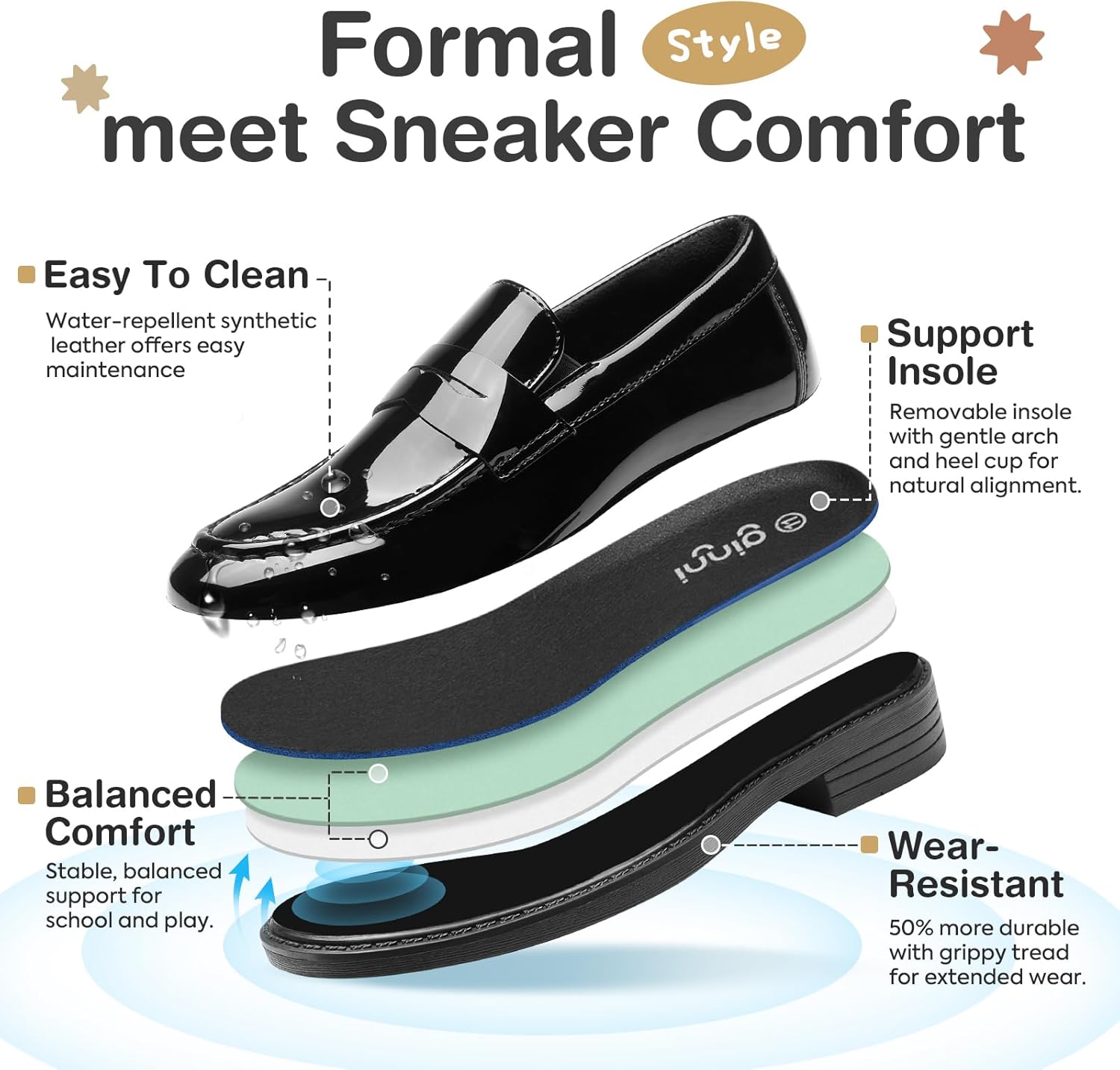 GINNI Boys Dress Shoes Slip-On Loafers Comfortable Lightweight Wedding Church Shoes for Toddler/Little Kid/Big Kid - Image 2