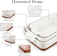 Vista 5 de MALACASA Fuentes para horno, Juego de 3 fuentes de cerámica para hornear, Juego de fuentes para hornear, Bandeja rectangular para lasaña profunda
