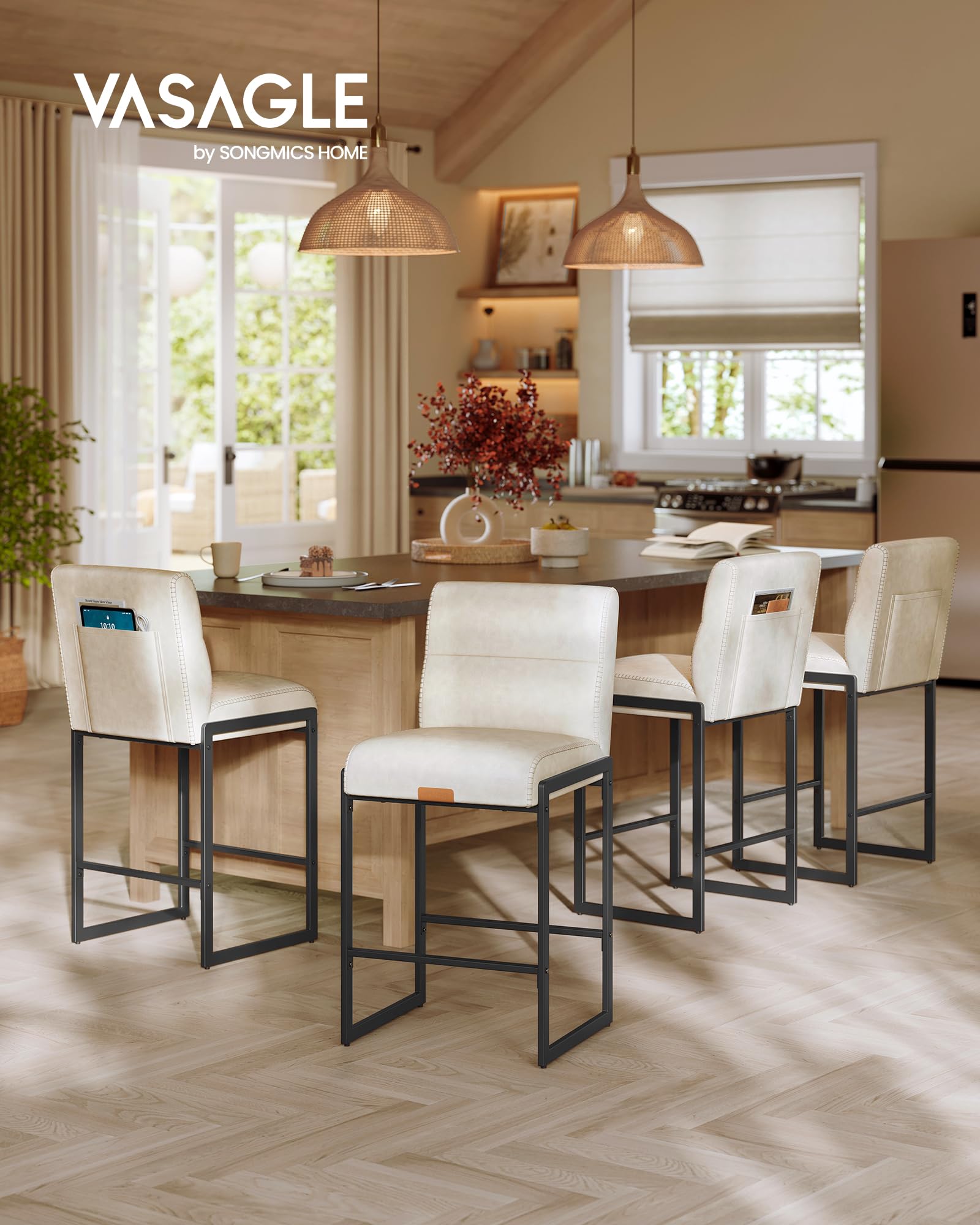 Amazon.com: VASAGLE Bar Stools Set of 4, Counter Height Chairs