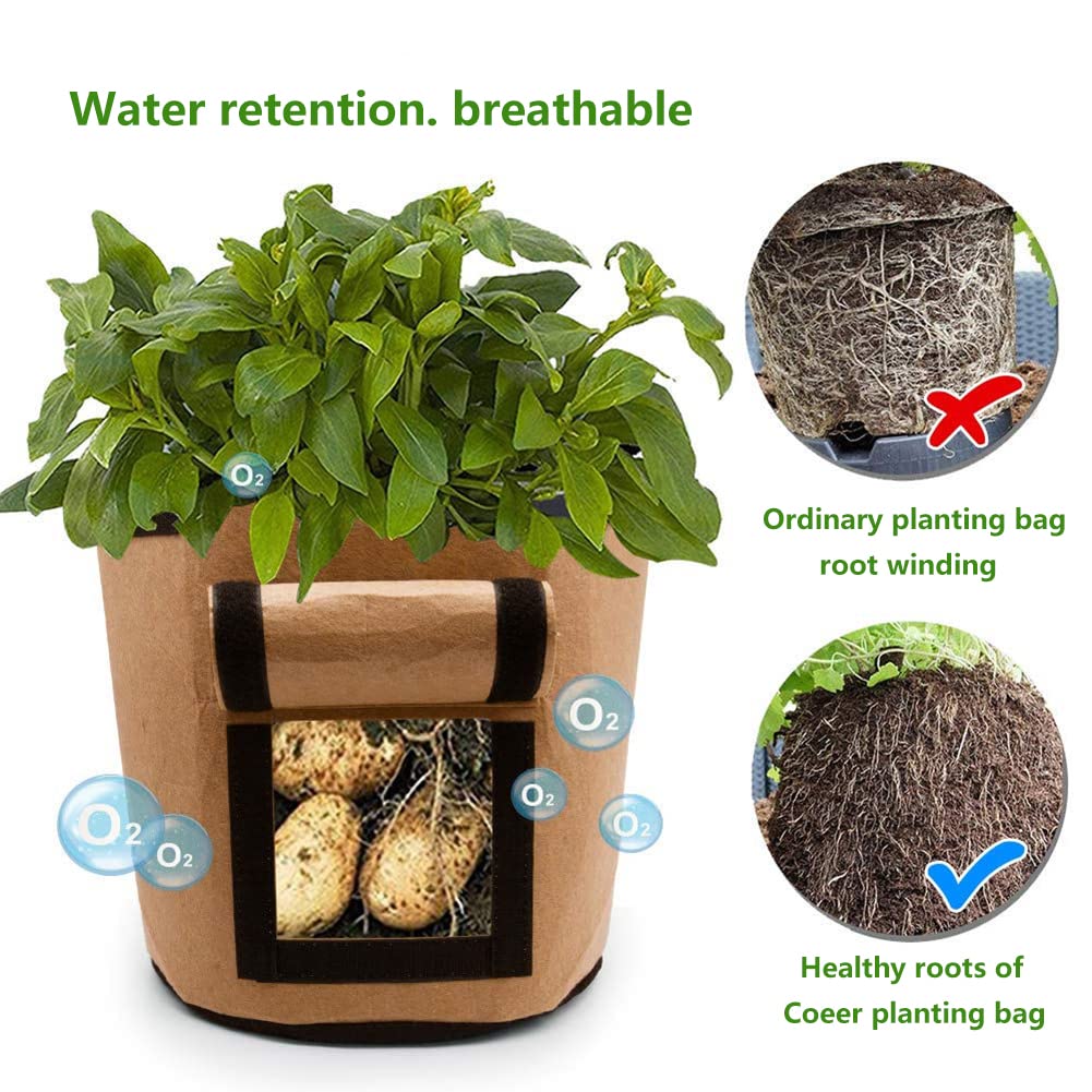 Paquete de 3 bolsas de cultivo de patatas de 15 galones de tela, macetas para cultivo de tomate, plantación de verduras, contenedor al aire libre, color negro