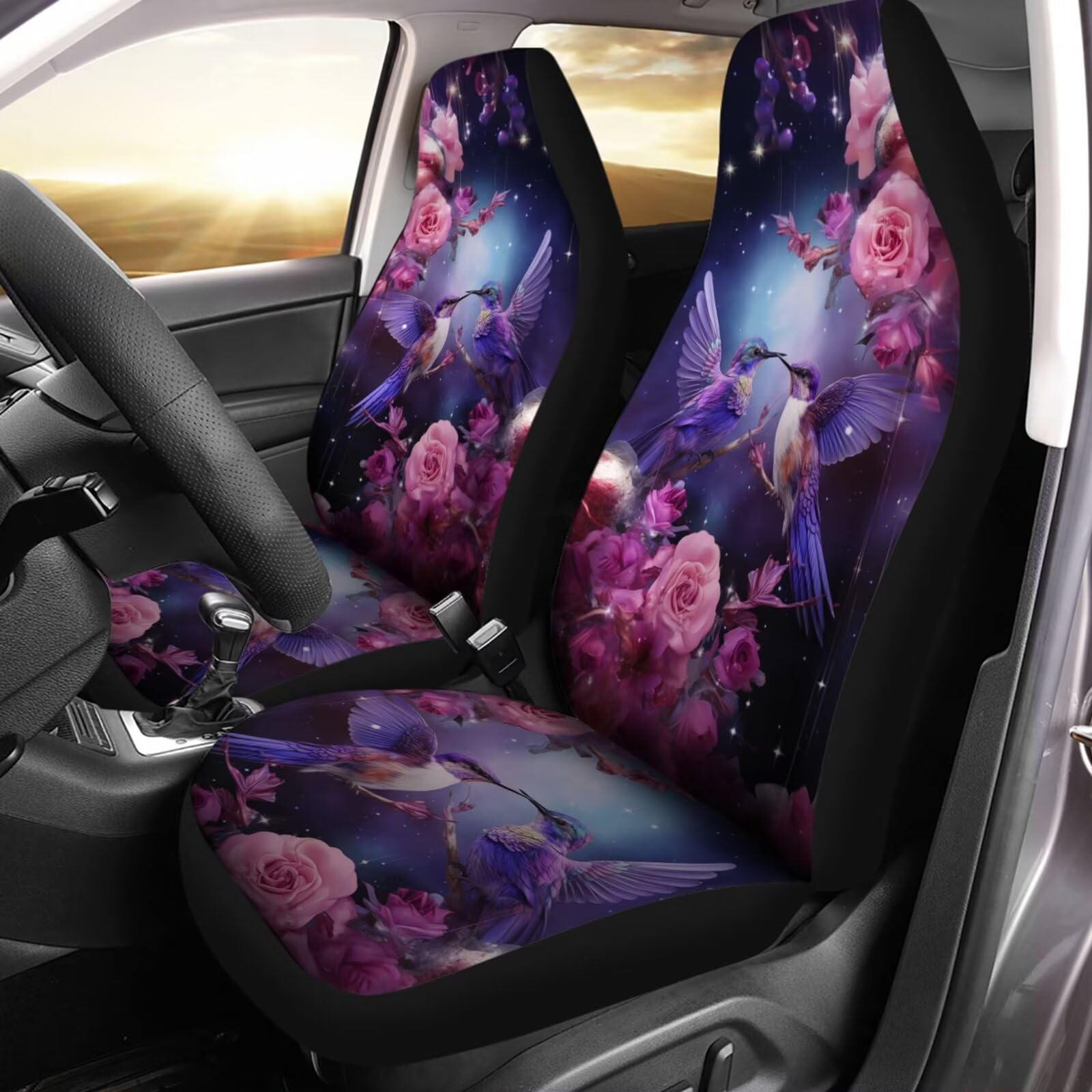Pokrowce na siedzenia samochodowe różowe kwiaty koliber 2 sztuki zestawy uniwersalnych pokrowców na siedzenia SUV Pokrowce na siedzenia samochodowe 35 x 138 cm