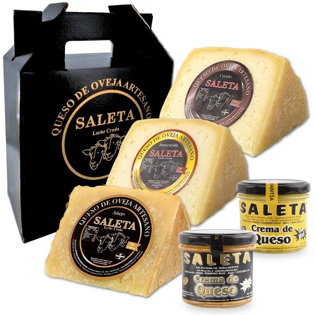 SALETA® Cesta Quesos Gourmet Regalo | Queso Oveja de La Mancha | 4 Cuñas Queso Curado, Semicurado, Añejo y en Aceite de Oliva Virgen Extra | Surtido de quesos "Pack Más Premiados 1Kg" — view 11