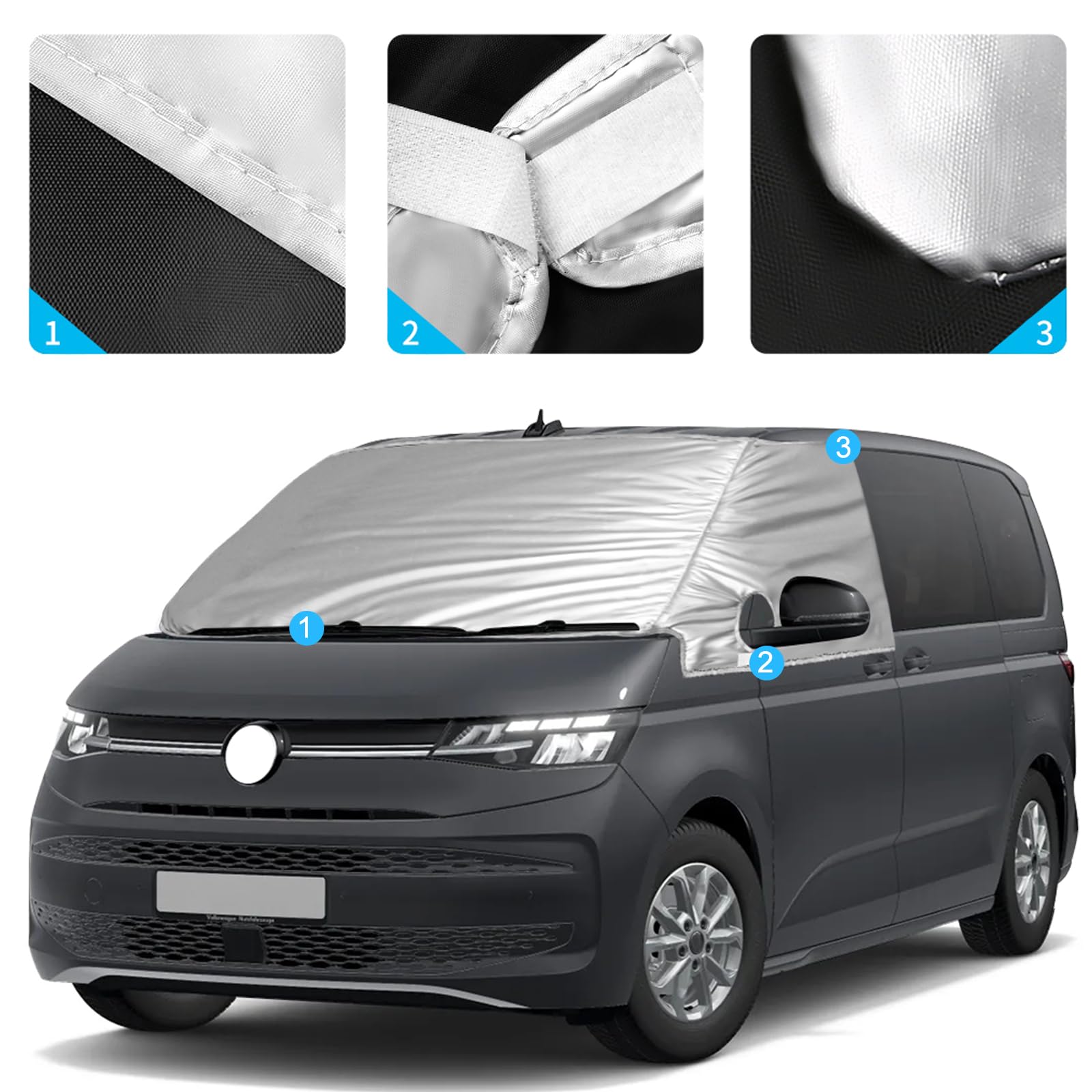 Auto Windschutzscheiben Abdeckung Ersatz für 2021-2026 VW T7, 5 Schichten | Auto Sonnenschutz Frontscheibe, 100% Verdunkelnd, Blockiert UV Strahlen, Wetterfeste Frontscheibe Wrap Cover