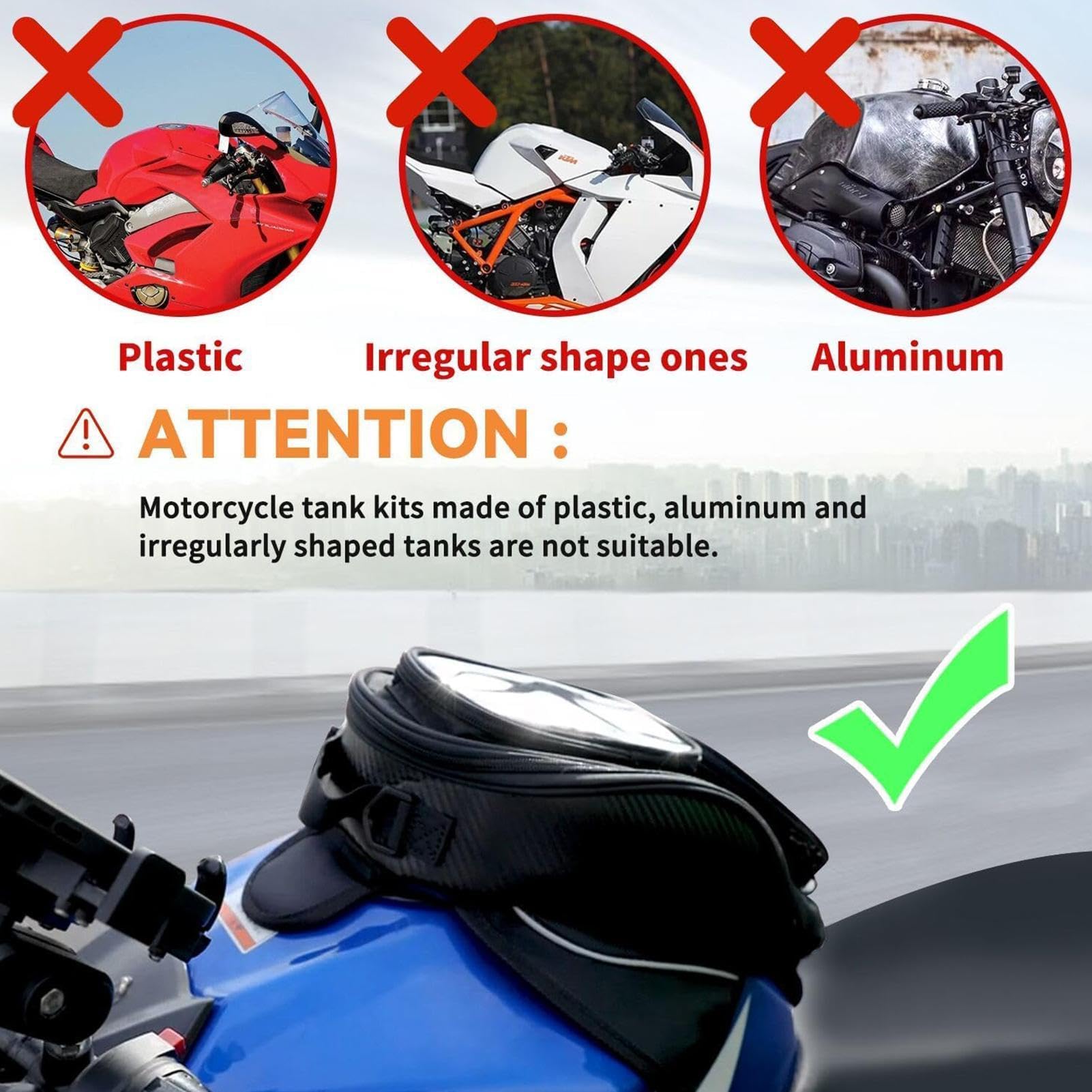 Borsa da serbatoio magnetica per moto - Confezione di custodia con custodia superiore tubolare resistente all'acqua, portapacchi da sella per motocicletta | Supporto robusto e sicuro a sgancio rapido