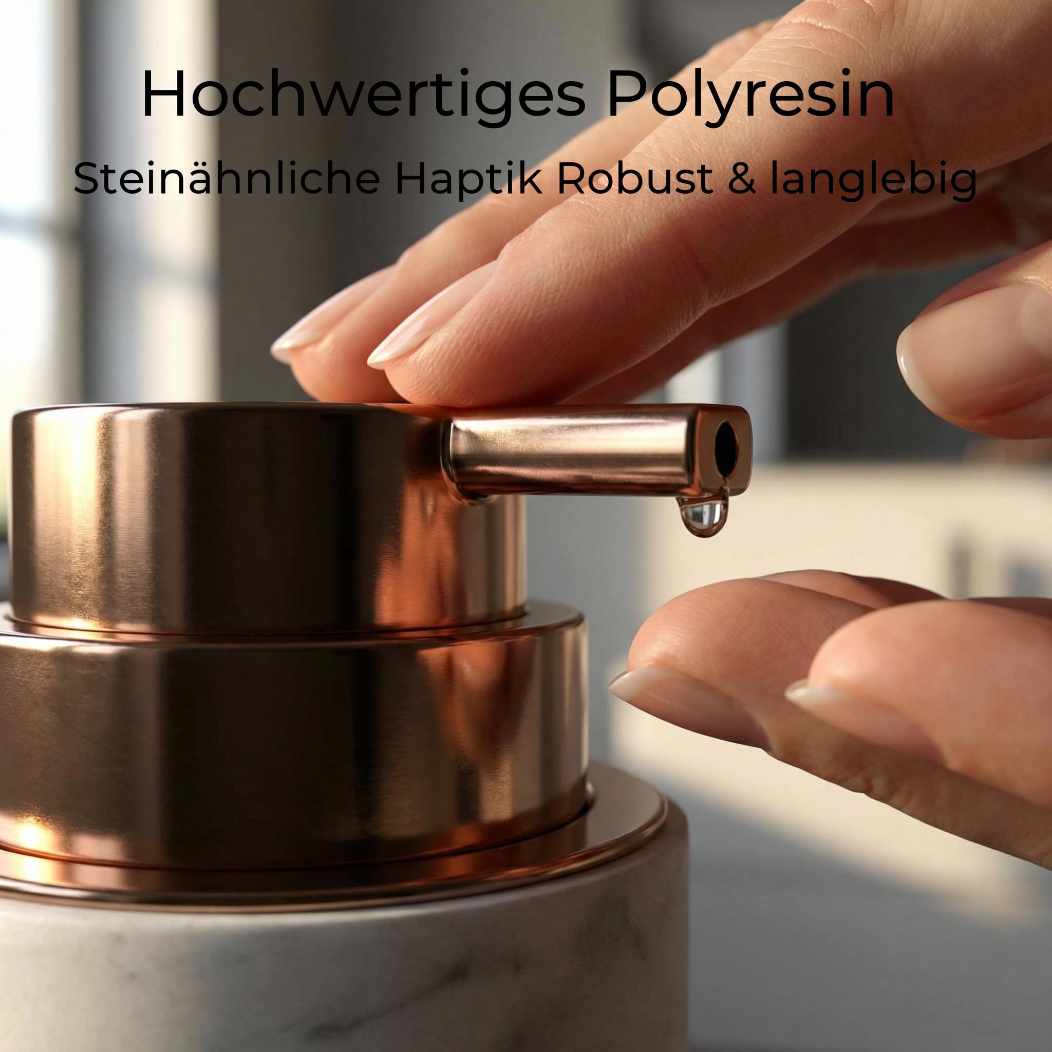 Badezimmer Set 4 TLG Marmor – Badaccessoires Set mit Seifenspender, Zahnputzbecher & Zahnbürstenhalter – Badezimmer Zubehör Organizer modern weiß Copper – Bad Deko bonVIVO