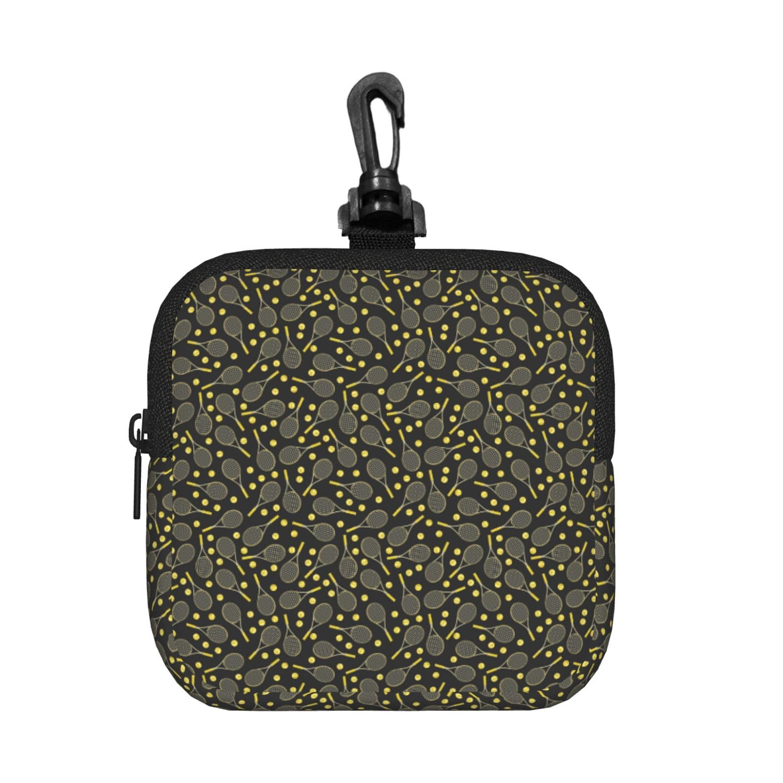 Ercgad Unisex Black Funny Tennis Racquets And Tennis Balls Print Square Storage Bag Travel Toiletry Cosmetic Organizer Pouch Lightweight Reusable