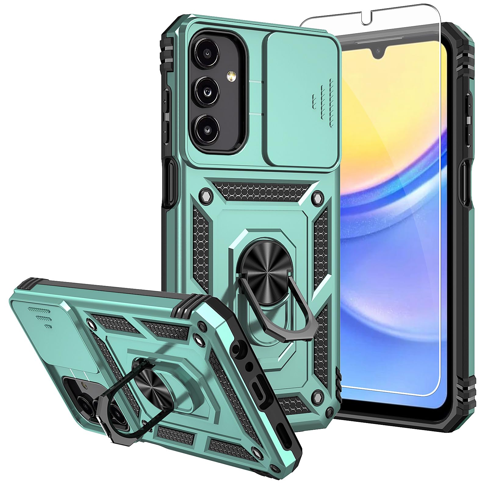for Galaxy A15 5G Phone Case,with Screen Protectors and Camera Cover,[Military Grade] 16ft.Drop Tested Cover with Magnetic Kickstand Protective Case