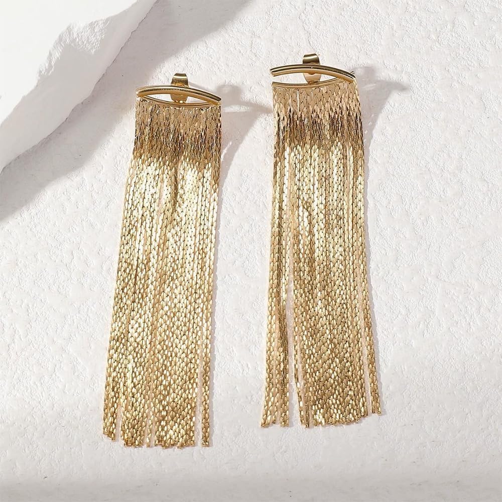Gold Long Chain Tassel Earrings for Women Simple Non Tarnish Dangle Drop Earrings Fashion Elegant Jewelry Gifts - Image 4