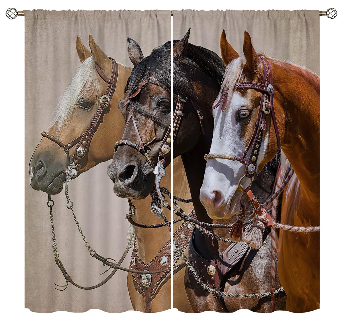 Wusihorld Horse Blackout Curtains Home Decor,Three Horses Rod Pocket Thermal Insulated Drapes Darkening Window Curtain for Girls Boy Bedroom Living