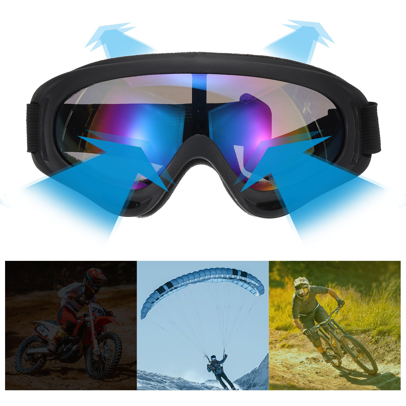 PATIKIL Lunettes de moto tout-terrain, lunettes de moto, lunettes de ski, lunettes de course coupe-vent pour la plongée dans le ciel, la plongée et l'équitation