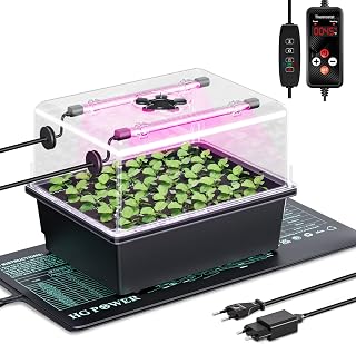 HG Power 55w Heizmatte Pflanzen Anzuchtkasten Opt. mit LED Pflanzenlampe Zimmergewächshaus mit 30 Zellen und Anzuchthaube, für Sämlinge, Gemüse & Kräuter – Opt. A Tray + LED + MAT(Controller)