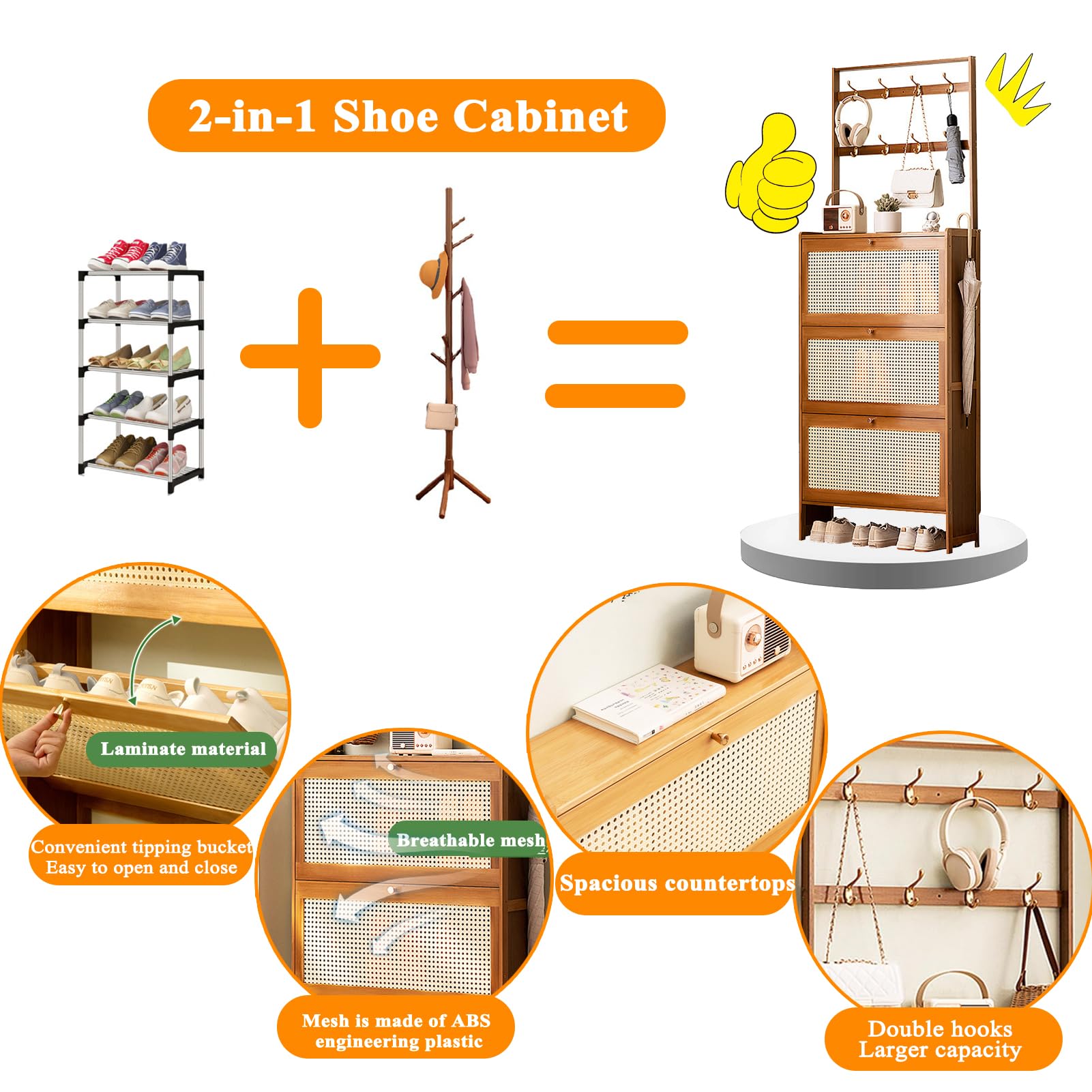 Zapatero de bambú con Puertas Zapatero Entrada recibidor Estrecho Mueble Zapatero recibidor Ratan Armario Zapatero para la Entrada Slim para Entrada Pasillo Sala De Estar 50×17×186cm