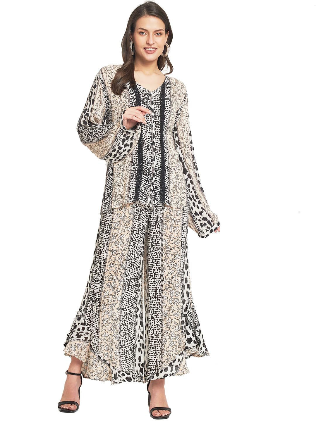 veldress21 Women Co Ord Top Pajama Pant Printed Tunic Kurta Pajama Pant Blouse Set Summer Casual Stylish Longline Co Ord Top for Women-picture-32