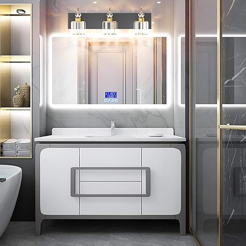 Miniatura 169 de Ralbay - Luces para tocador de baño doradas, 3 luces, de cristal dorado, modernas lámparas para usar sobre el espejo. dorado (Round-Gold),dorado