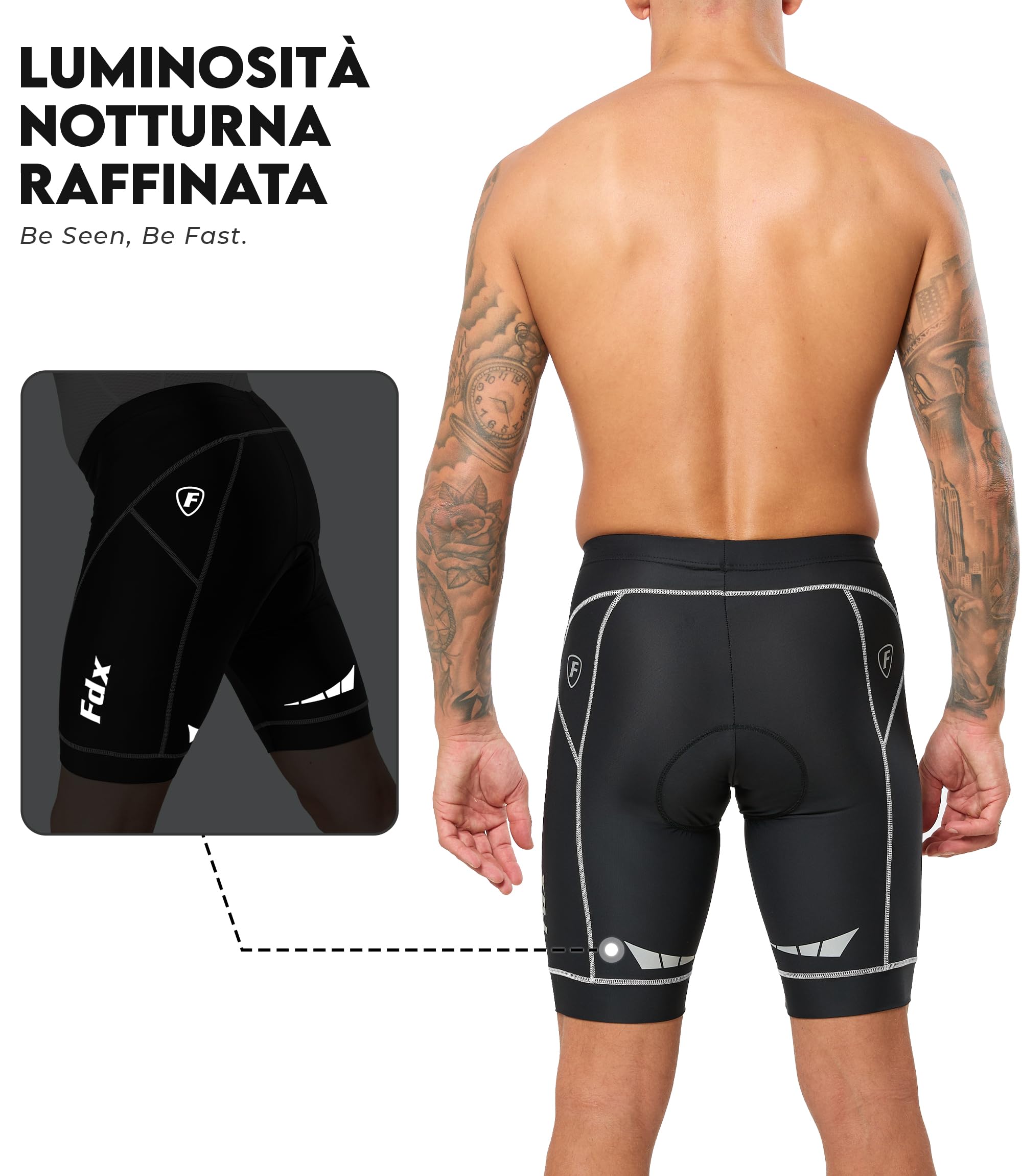 FDX Pantaloncini Ciclismo Uomo Imbottiti 3D, Intimo MTB Traspirante e Asciugatura Rapida, Antiscivolo, Shorts Bici da