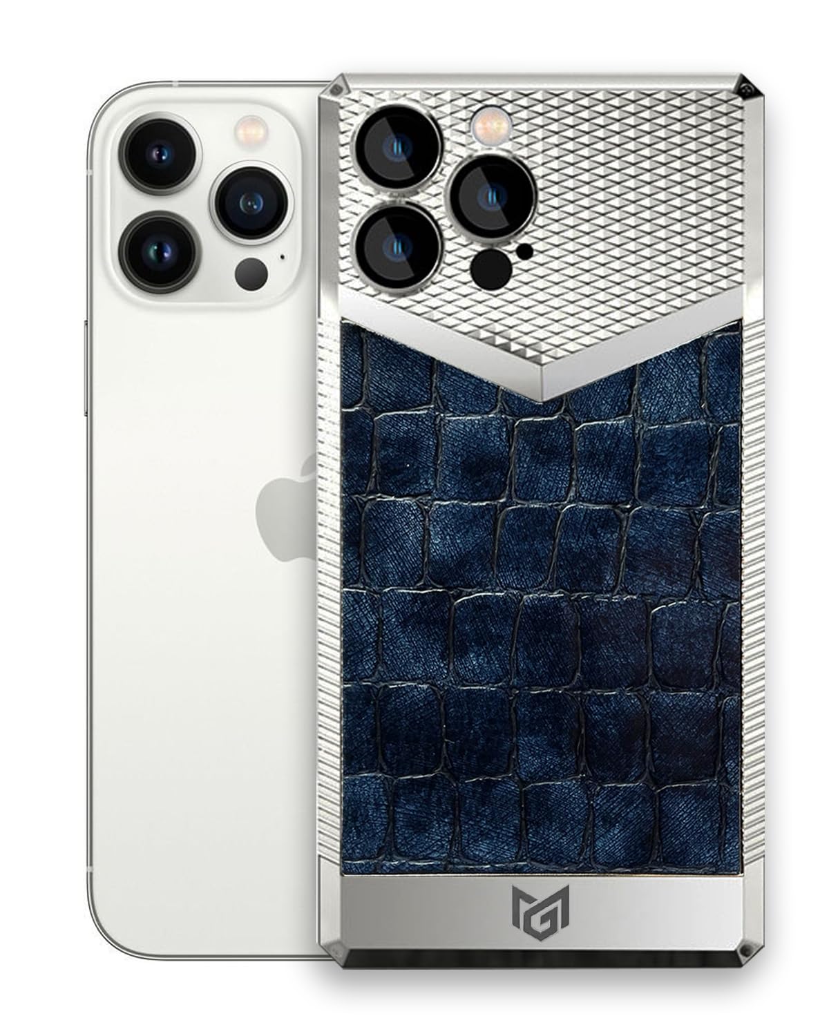 Silver & Rose Gold Collection Luxury Iphone 13 pro Max cover (Silver/Dark Blue)