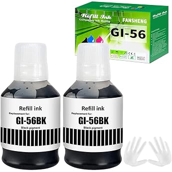 GI56 GI-56 Pigment Ink Compatible with Canon GI 56 Ink Missing Bottles for MAXIFY GX7050 GX6050 GX5050 GX4050 GX3050 Printer 7700 Pages 2 Pack Black x 2