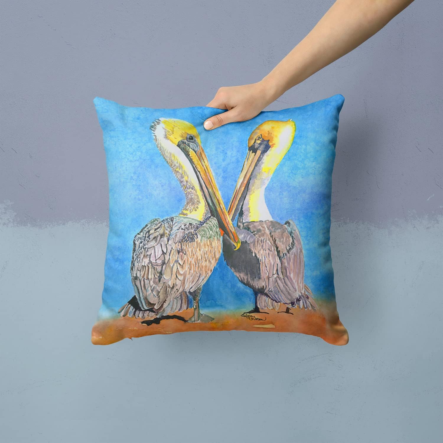 Caroline's Treasures 8539PW1414 Pelican Fabric Decorative Pillow Machine Washable, Indoor Outdoor Decorative Pillow for Couch, Bed or Patio, 14Hx14W