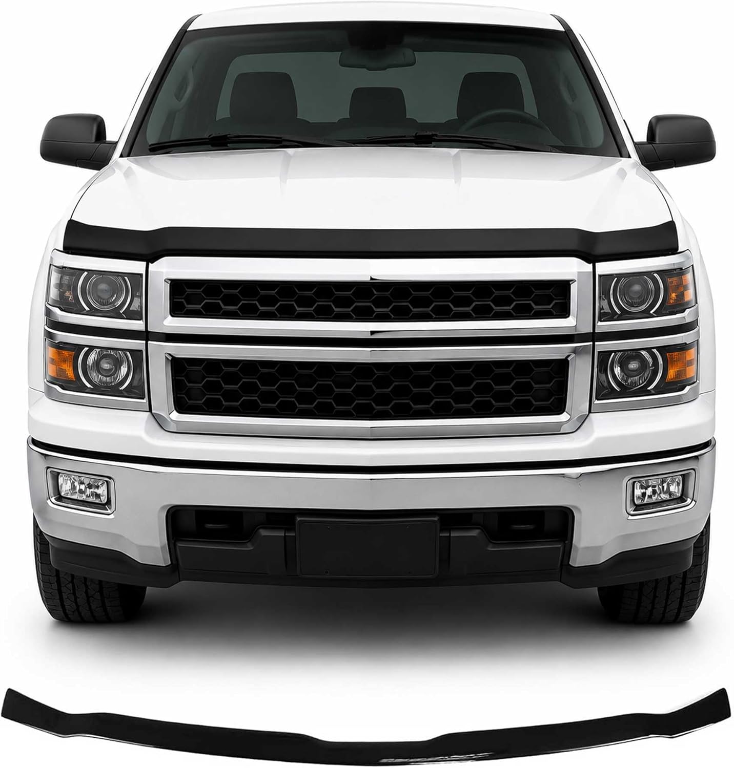 OMAC Front Bug Shield Hood Deflector Guard fits Chevrolet Silverado 1500 2014-2015 Black Smoke Stick Install